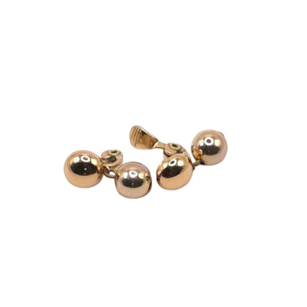 Vintage Monet Gold-Tone Double Ball Clip-On Earrings - Picture 4 of 5